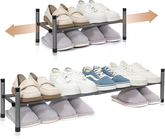 STORAGE MANIAC Expandable Shoe Rack, 4 Pairs Stackable Small Shoe Rack, Metal Adjustable Shoes Organizer for Closet, Entryway, Hallway, Garage, Front Door, Shoes Shelves, Black 1 Tier-NeatNest