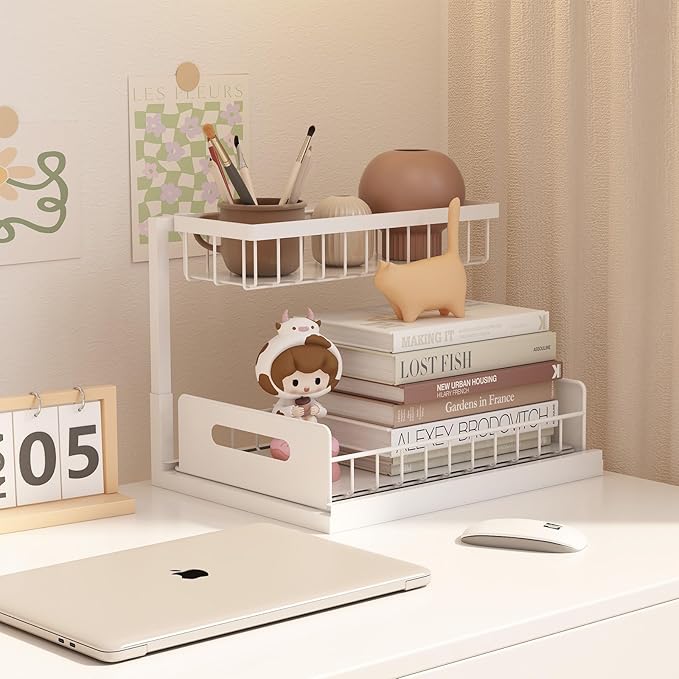 bukfen Under Sink Organizer, Pull Out Cabinet Organizer 2-Tier Slide Out Sliding Shelf Under Cabinet Storage Multi-Use for Under Kitchen Bathroom Sink Organizers and Storage,White,1 Pack-NeatNest