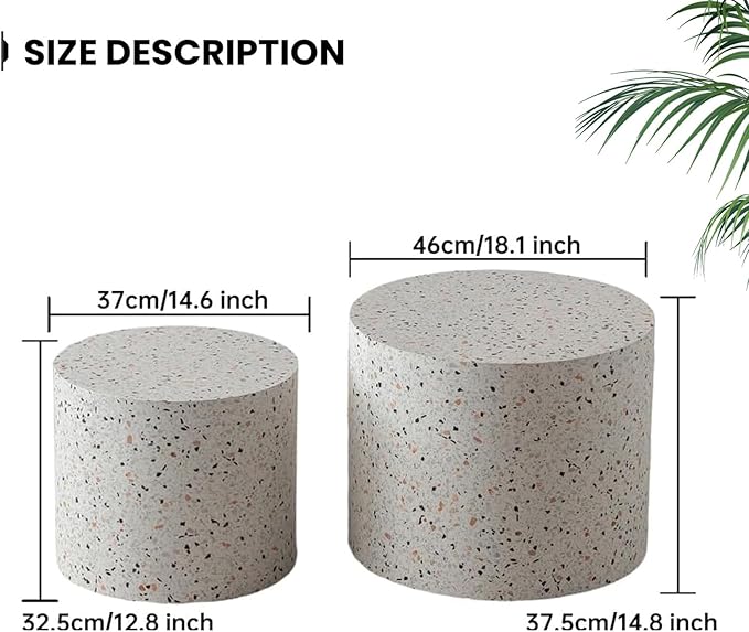Nesting Coffee Table Set of 2, Modern Round Coffee Table with Non-Slip Feet, Wooden Circle Accent Tables for Small Spaces Living Room Bedroom Balcony Office Drum Side Table (C Terrazzo)