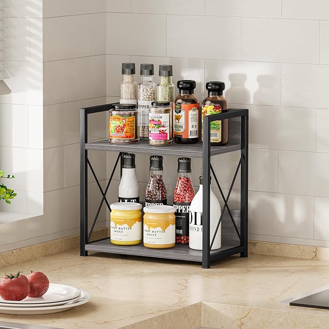 Giikin Countertop Shelf Organizer, 2 Tier Coffee Organizer for Desktop, Grey Counter Shelf Spice Rack for Kitchen (Grey, M)-NeatNest