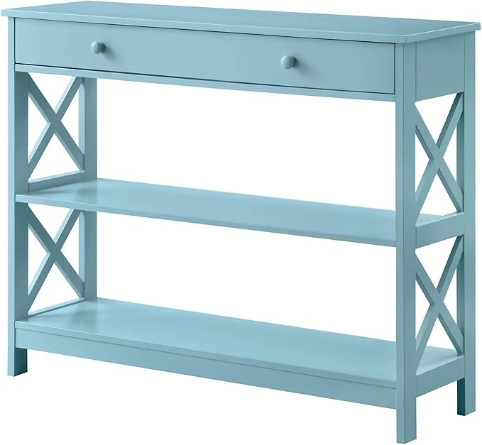 Convenience Concepts Oxford 1-Drawer Console Table 39.5" - Farmhouse Sofa Display with Storage Shelf For Living, Family, & Dining Room, Modern Entryway Hall Table for Kitchen, Bedroom, Sea Foam Blue-NeatNest