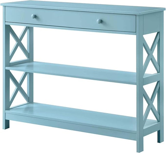Convenience Concepts Oxford 1-Drawer Console Table 39.5" - Farmhouse Sofa Display with Storage Shelf For Living, Family, & Dining Room, Modern Entryway Hall Table for Kitchen, Bedroom, Sea Foam Blue-NeatNest