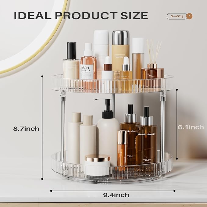 2 Tier Lazy Susan, 360 Degree Rotating Clear Organizer for Table Top, Seasoning, Makeup & Perfume Organizer for Vanity, Counter Organizer Tray for Kitchen, Bathroom-NeatNest