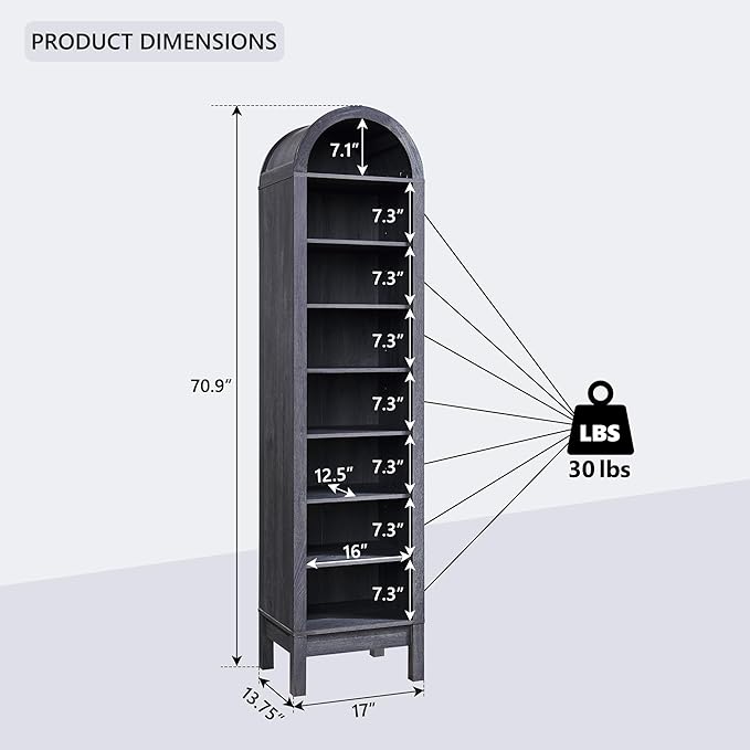 71" Tall Arched Shoe Storage Cabinet, 8 Tiers 16 Pairs Wooden Shoe Rack with 3 Adjustable Shelves, Freestanding Shoe Closet Shelf Organizer for Entryway, Hallway, Living Room (Dark Grey)-NeatNest