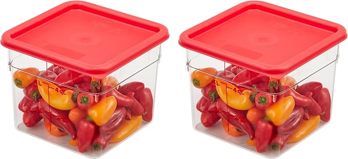 Cambro Food Storage Container with Lid (2 Pack) - Classic Series Square with Red Lid - 6 QT (Quart) - Commercial Grade for Food Prep (Clear)-NeatNest