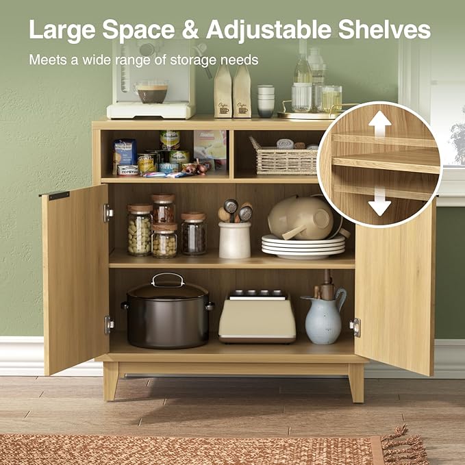 Buffet Cabinet with Storage - Elegant Fluted Storage Cabinet with Adjustable Shelves and Solid Wood Leg, Modern Buffet Sideboard for Living Room, Dining Room, Entryway-NeatNest