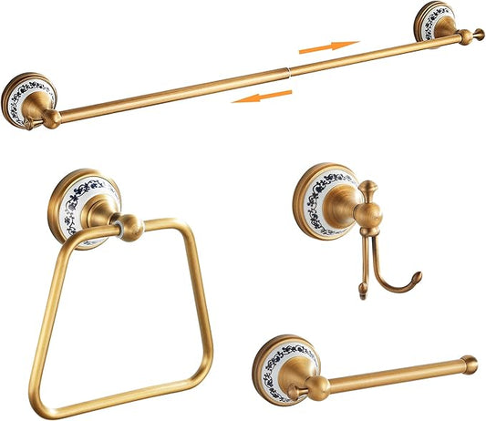 Antique Bronze Bathroom Hardware Set,Adjustable Towel Rack, Toilet Roll Paper Holder,Hand Towel Holder,Hook, Bathroom Accessories Set Wall Mounted,Porcelain Design