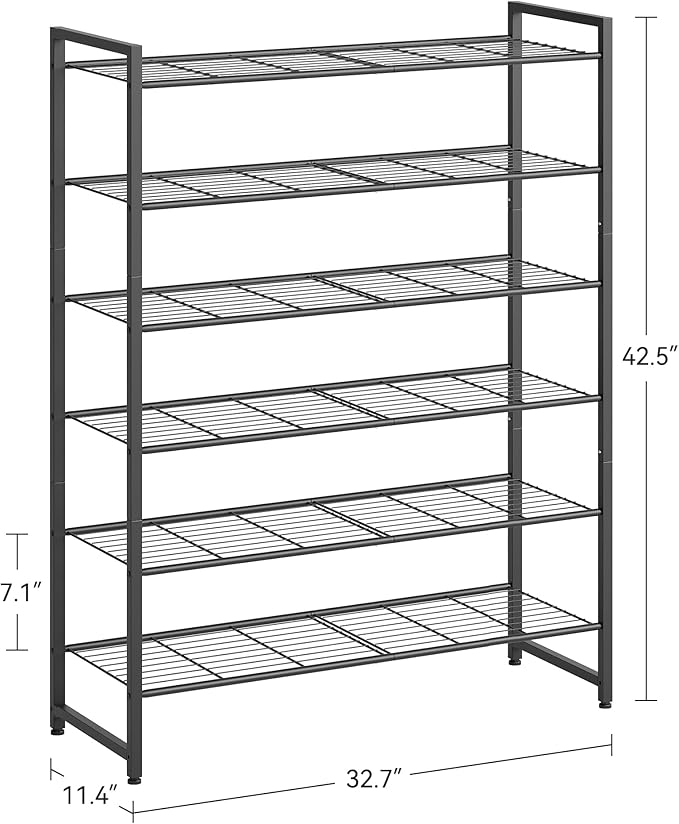 Shoe Rack, Metal Shoe Organizer, 6 Tier Garage Shoe Rack Max Holds 30 Pairs,Shoe Storage Shelf for Closet,Entryway, Black-NeatNest