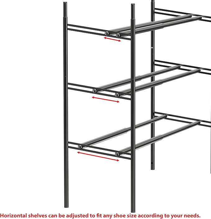 Simple Houseware 3-Tier Expandable and Stackable Shoe Racks with Shelves for 12 Pairs of Shoes, Black-NeatNest