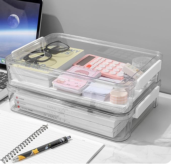 A4 Scrapbook Paper Storage, Photo Storage Box, Plastic File Box (4Pack, Large, White)