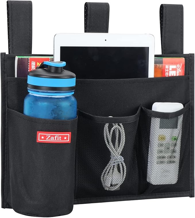 Hanging Bedside Caddy, Bedside Storage Organizer for Magazine, Phone, Remote control (4 Pockets-Black)-NeatNest