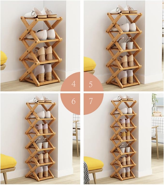 Shoe Rack, Bamboo Foldable Shoes Organizer Free Standing Shelf for Entryway, Closet, Bedroom, Hallway, | Natural | Functional | Multifunctional Shoe Rack (Wood Color) 5 Layers-NeatNest