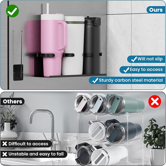 2PCS Magnetic Cup Holder for Fridge, Strong Magnetic Water Bottle Organizer for Stanley Tumbler, Stanley Cup Holder with Tumbler Lid Organizer, Stanley Cup Accessories
