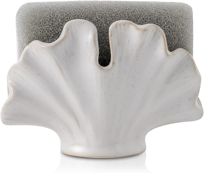 Ceramic Sponge Holder,Sponge Holder for Kitchen Sink,Compact Sink Caddy Organizer-Scouring Pad and Dish Sponge Holders,Farmhouse Kitchens Decor Cute Kitchen Gadgets Accessories(White)-NeatNest