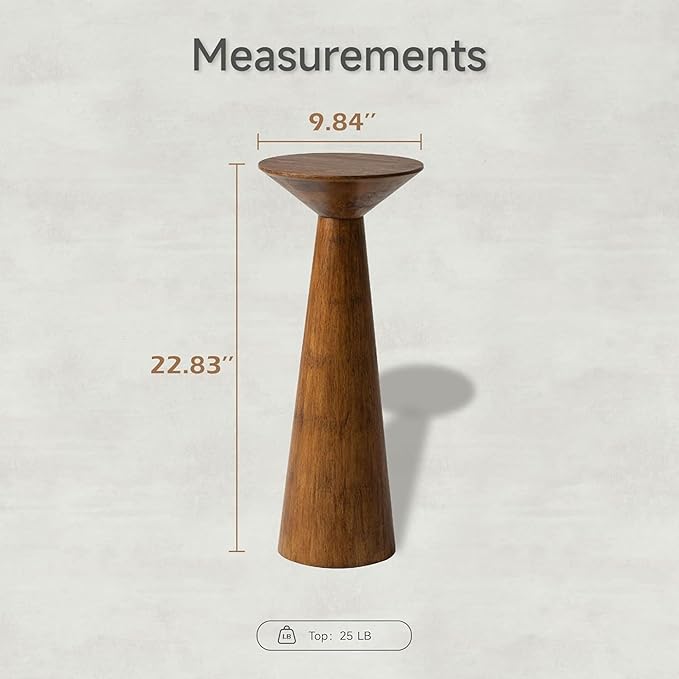 Farmhouse Tall Pedestal End Table Small Solid Wood Martini Table Plant Stand Modern Round Drink Table for Small Space Living Room, Walnut