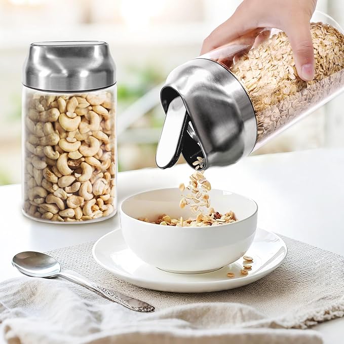 Airtight Glass Storage Jars with Lids - 24oz Clear Food Containers for Coffee Beans, Pasta, Nuts, Cereal & More