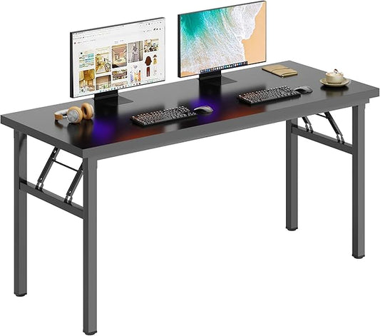 DlandHome Large Computer Desk, Folding Desk, Decent and Steady Home Office Desk/Workstation/Table 54.3inch Black Black-NeatNest
