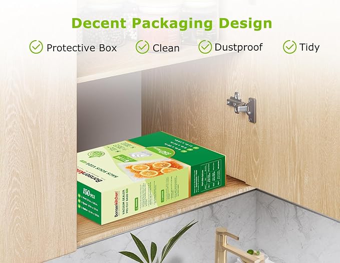 Bonsenkitchen Precut Vacuum Sealer Bags, 20 Gallon 11" x 16"+ 80 Quart 8" x 12"+ 50 Pint 6" x 10", Commercial Grade, BPA Free, Food Sealer Bags for Vac Storage, Meal Prep or Sous Vide Cooking, VB15-NeatNest