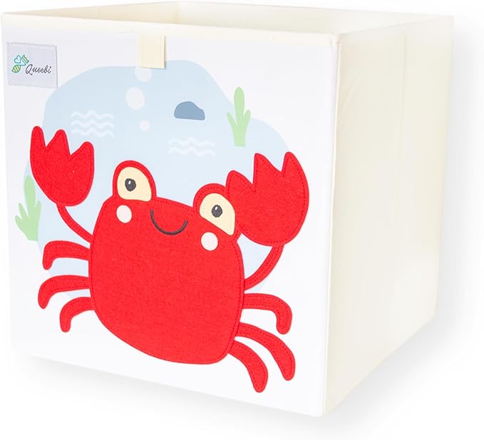 Crab Storage Cube- Organizer for Nursery, Playroom, Bedroom, Closet. Foldable Box 13x13x13 inches. Children's Toy Box, Diaper Caddy, Clothing Basket, Book Bin, Baby Essentials & Kids Gift-NeatNest