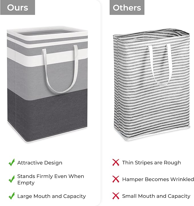 HomeHacks 2 Pack Large Laundry Baskets, Waterproof, Freestanding Laundry Hampers, Collapsible Clothes Hamper with Reinforced Handles in Laundry, College Dorm, Bathroom, Bedroom (Grey+Pink, 75Lx2)-NeatNest