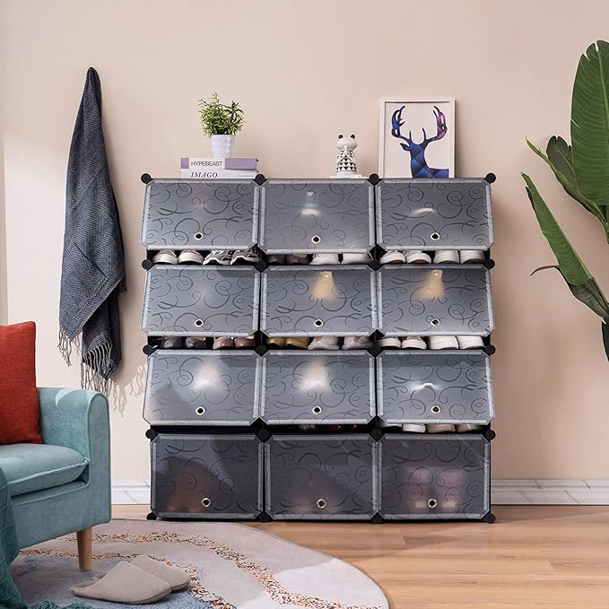 Portable Shoe Rack Organizer, 48-Pair Tower Shelf Storage Cabinets, Plastic Shoe Organizer for Entryway, Expandable for Heels,Boots,Slippers-NeatNest