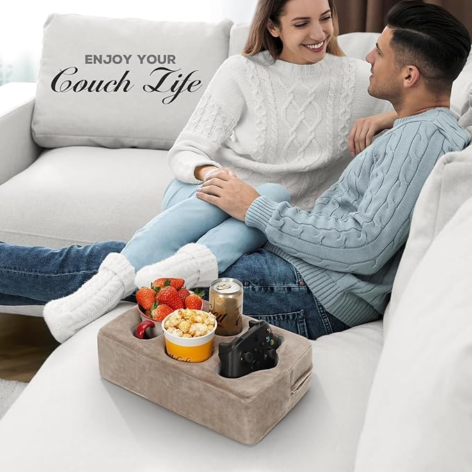 Couch Cup Holder Pillow,Couch Drink Holder,Rectangle Couch Caddy for Coffee Cup,Phone,Remote,Couch Cup Holder Tray for Bed,Car,Sofa,Table-NeatNest