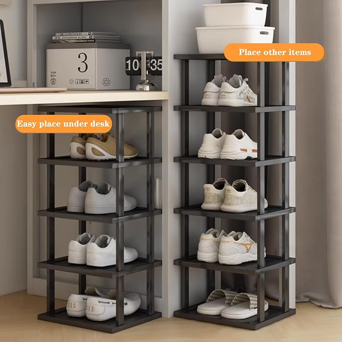 Vertical Shoe Rack - Tall Narrow Shoe Rack Organizer for Small Spaces,5 Tier Bamboo Shoen Shelf for Entryway,Closet,Corner,Doorway,Skinny Shoe Shelf Space Saving Shoe Storage,Free Stackable DIY-NeatNest