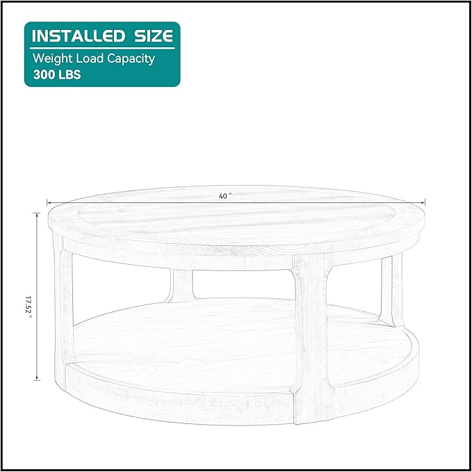 kevinplus 40'' Round Wood Coffee Table Circle Coffee Table with 4 Wheel for Living Room, Moveable Modern Retro Farmhouse Style, Easy Assembly, Light Brown (ø40'' x 17.52'')