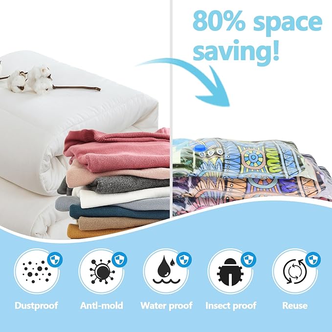 Vacuum Storage Bags with Electric Air Pump, 6 Pack (3 Jumbo, 3 Large) Fast Deflating Double Zip Seal Space Saver Bag for Clothes, Mattress, Blanket, Duvets-NeatNest
