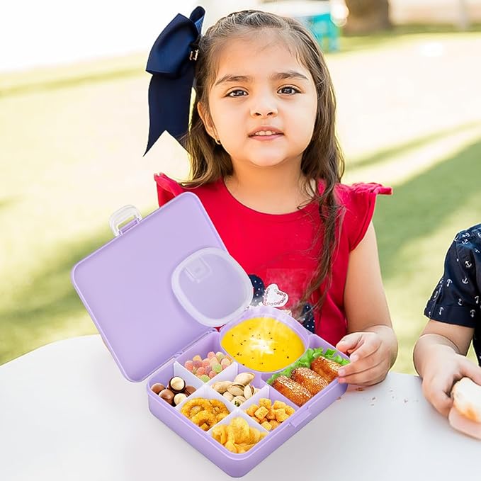 2 Pack Snackle Box Container for Kids,Adjustable Compartments,Reusable Snack Containers with Lids,Easy-Open Latch,Lunch Food Containers,Dishwasher Safe,Leak-Proof Silicone Ring(2 Pack-Purple)-NeatNest