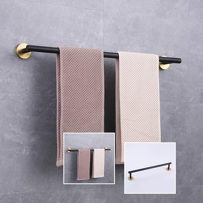 GERZWY SUS 304 Stainless Steel 24-Inch Bathroom Towel Bar Modern Round Style Bath Towel Bar Wall Mount (Black & Gold) AG1101C60-BD