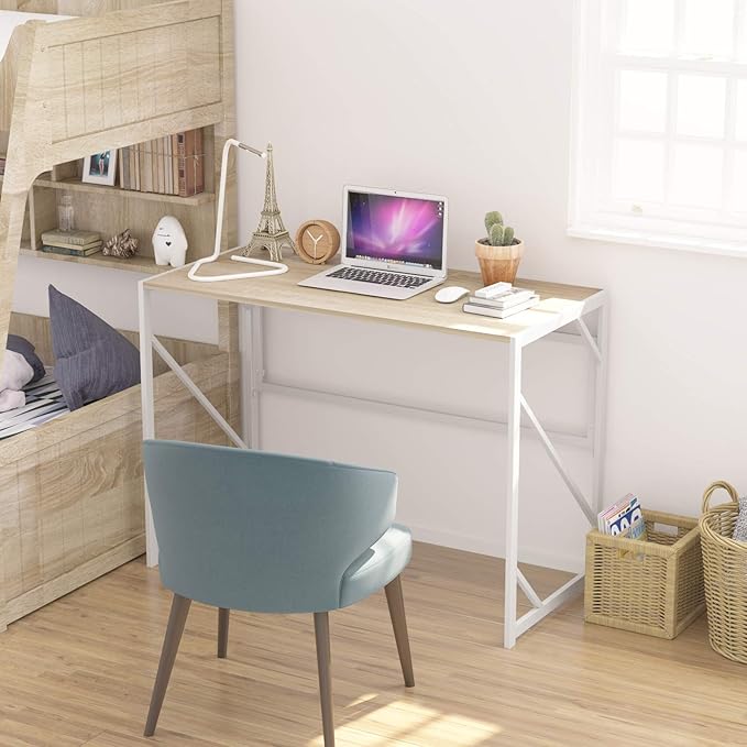 Elephance Folding Desk Writing Computer Desk for Home Office, No-Assembly Study Office Desk Foldable Table for Small Spaces-NeatNest