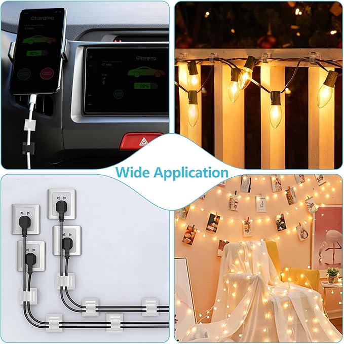 100PCS Adhesive Cable Clips, Wire Holder Organizer Cord Management, Cable Staples Outdoor Strong Cord Clips for Wall, Desk, Christmas Lights, String Lights, TV PC Ethernet Cable, Black Small-NeatNest