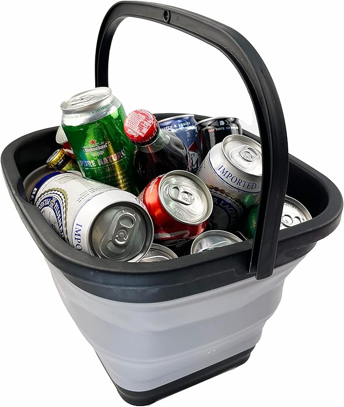 SAMMART 10L (2.6 Gallon) Collapsible Rectangular Handy Basket/Bucket (Black/Alloy Grey)-NeatNest