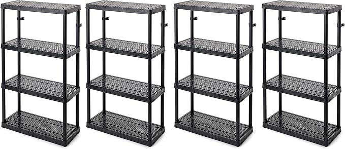 Gracious Living 4 Shelf Fixed Height Medium Duty Storage Unit 14 x 32 x 54.5" Organizer System for Home, Garage, Basement, & Laundry, Black (4 Pack)
