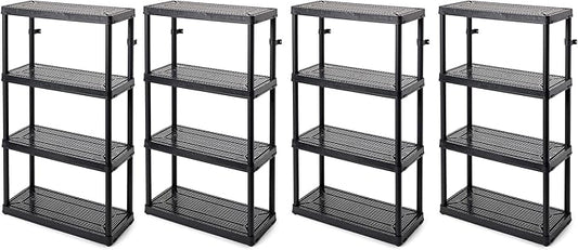 Gracious Living 4 Shelf Fixed Height Medium Duty Storage Unit 14 x 32 x 54.5" Organizer System for Home, Garage, Basement, & Laundry, Black (4 Pack)