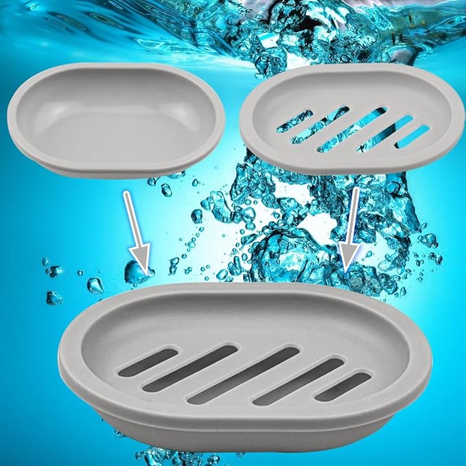 ELANE 4PCS Shower Soap Holder,Soap Dish with Drainage, Plastic Soap Box,Bar Soap Holder for Shower Bathroom Kitchen (Grey)-NeatNest