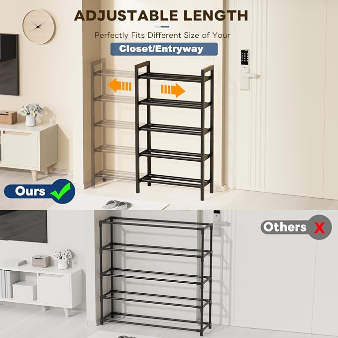 Mavivegue Expandable Shoe Rack, 4-Tier Shoe Organizer for Closet, Adjustable Shoe Rack for Front Door Entrance, Entryway-NeatNest