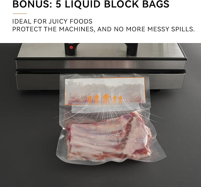 11" x 16" Precut Vacuum Sealer Bags, 100 Count, Includes 5 Liquid Block Bags & 5 Bone Guard Pieces, Heavy Duty for Food Storage, Sous Vide & Meal Prep, Wevac Core-NeatNest