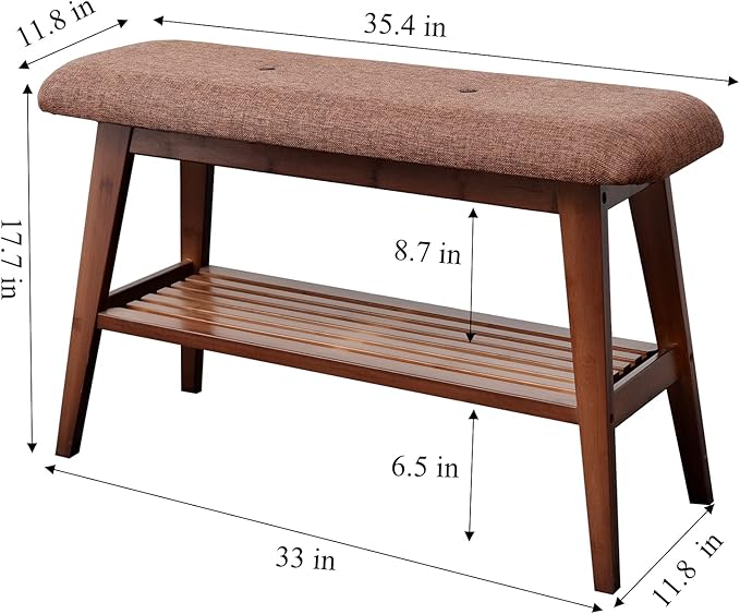 Shoe Entryway Bench, Bamboo Shoe Rack Bench, Organizer with 2 Tier Storage Simple Style Good Load Bearing, Ideal for Entryway Hallway Living Room,(Brown,35.4'')-NeatNest
