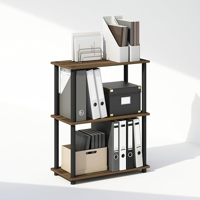 Furinno Turn-N-Tube 3-Tier Multipurpose Compact Display Bookcase, Columbia Walnut/Black-NeatNest