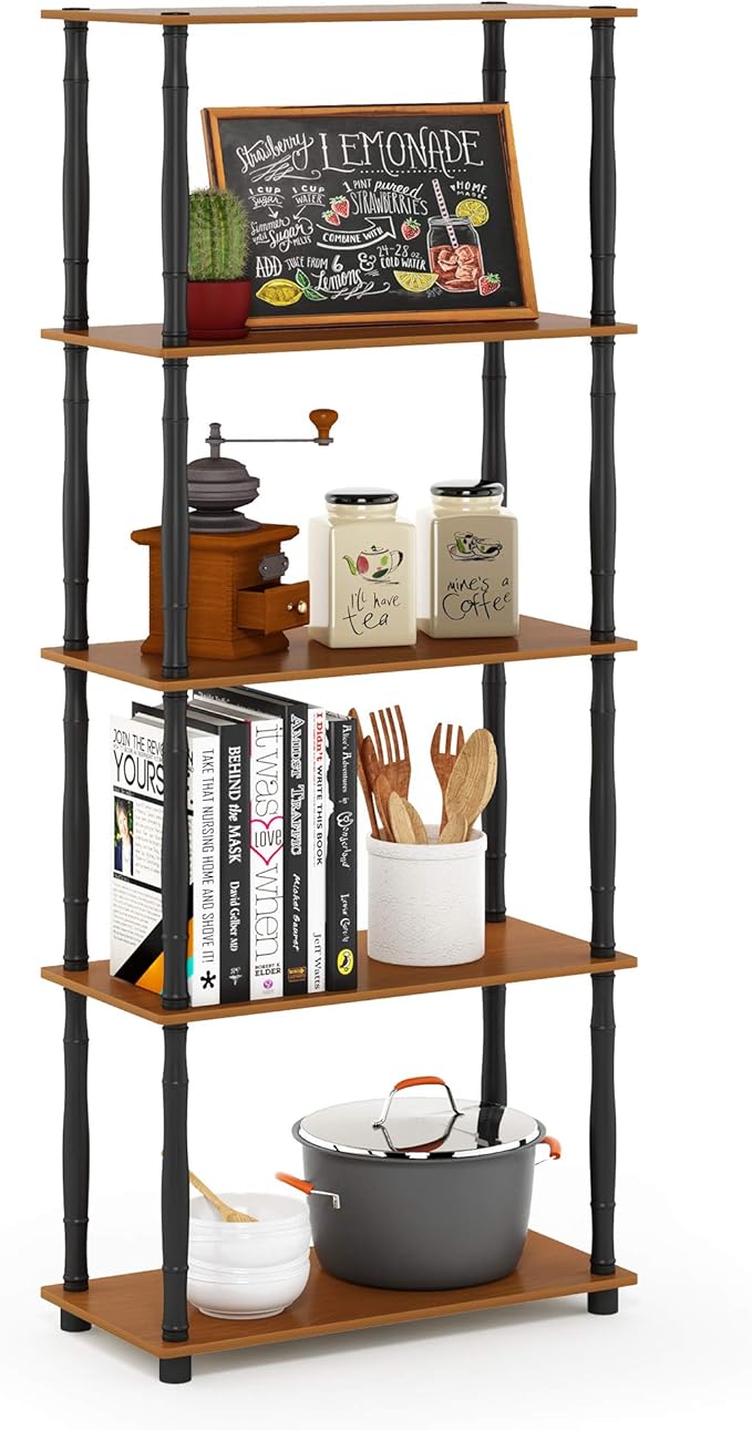 Furinno Turn-N-Tube 5-Tier Multipurpose Shelf / Display Rack / Storage Shelf / Bookshelf, Classic Tubes, Light Cherry/Black-NeatNest