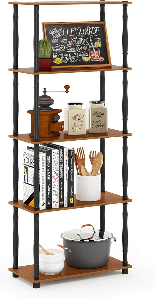 Furinno Turn-N-Tube 5-Tier Multipurpose Shelf / Display Rack / Storage Shelf / Bookshelf, Classic Tubes, Light Cherry/Black-NeatNest