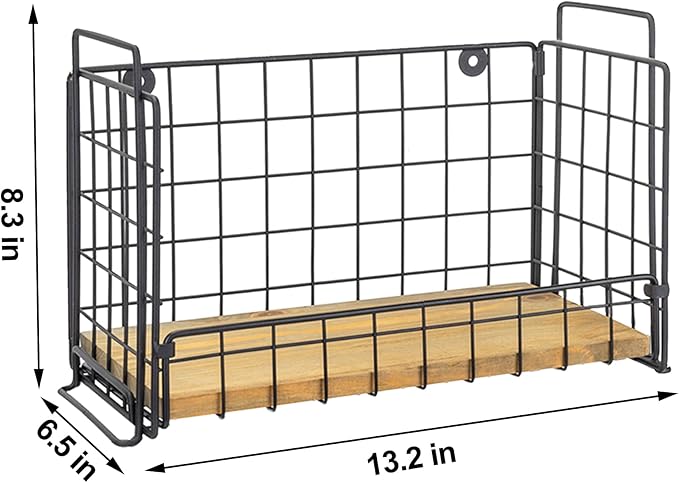 TIEYIPIN 2-Tier Stackable Metal Wire Hanging Baskets, Fruit Basket,Snack Station for Countertop, Coffee Bar Storage Organizer with Detachable Wooden Base, Rustic Farmhouse Counter Shelf - Black