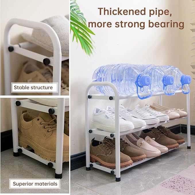 Gonfoam 3-Tier Expandable Shoe Rack,Adjustable Shoe Shelf Storage Organizer Heavy Duty Metal Free Standing Shoe Rack for Entryway Closet Doorway (White)-NeatNest