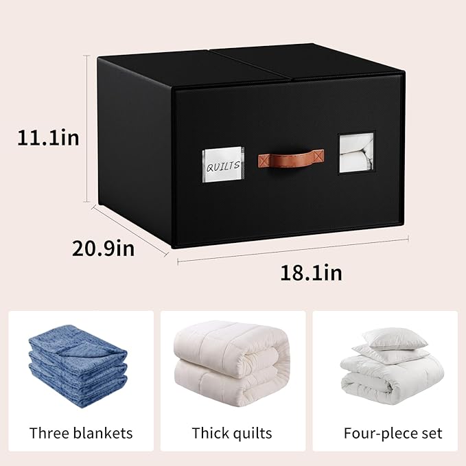 2 Pack Large blanket Storage Organizers, 70L black comforter storage bags with Reinforced Walls ，Foldable 21"x18"x11" Space-Saving Design for Bedding Storage & sheet Organize-NeatNest