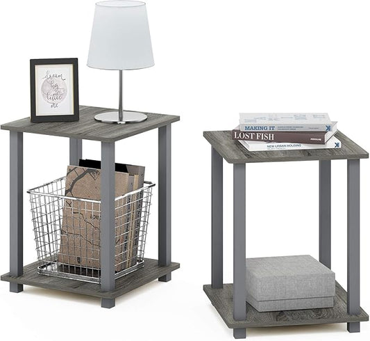 Furinno Simplistic Set of 2 End Table, French Oak Grey/Grey-NeatNest