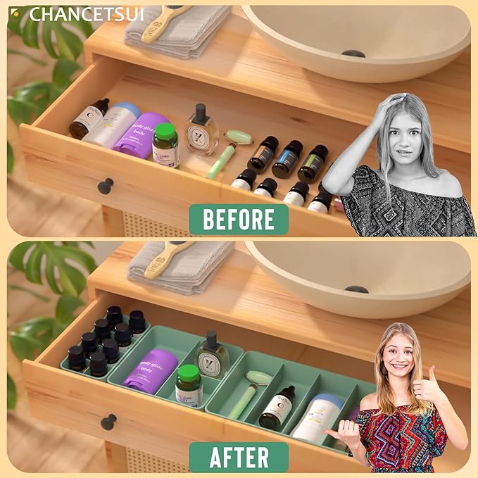CHANCETSUI Drawer Organizer Storage Tray Set – Modular, Stackable Bins for Vanity, Bathroom, Makeup & Personal Care – Boho Style Plastic Trays with Customizable Slots, Durable & Space-Saving Design-NeatNest