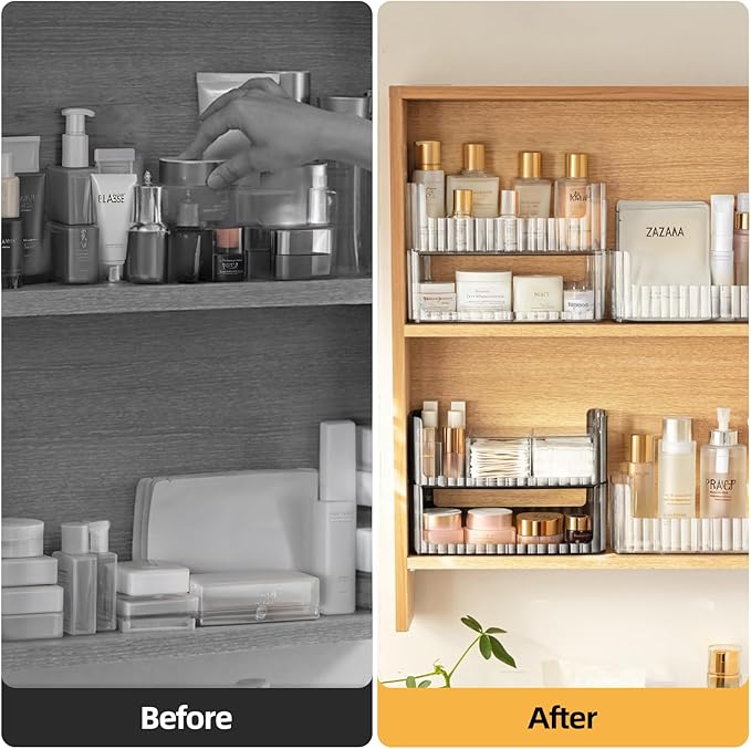 2-Tier Clear Medicine Cabinet Organizer, Modern Style, 2 Shelves, Easy Access, Countertop Mount, Plastic Finish-NeatNest