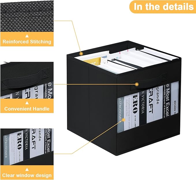 DIMJ Storage Cubes, 11-Inch Collapsible Fabric Storage Cubes for Shelves Closet - Clear Window Storage Bins Baskets for Organize Clothes, Blankets, Toys (8-Pack, Black)-NeatNest
